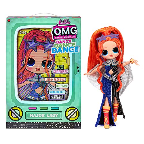 LOL Surprise OMG Dance Dance Dance Major Lady Modepop met 15 Verrassingen, Designerkleding, Magisch Blacklight, Accessoires, Schoenen, Borstel, Poppenstandaard, TV-verpakking. Voor Meisjes v.a. 4 Jaar