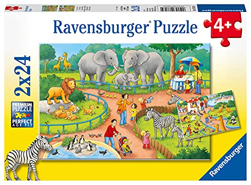 Ravensburger 78134 Puzzel Een Dag In De Dierentuin - Twee Puzzels - 24 Stukjes - Kinderpuzzel
