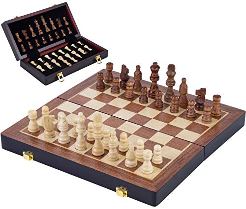 Engelhart - Deluxe Massief Hout Schaakset - Vouwkoffer - Gesneden Stukken - Essenhout (29,8 cm)