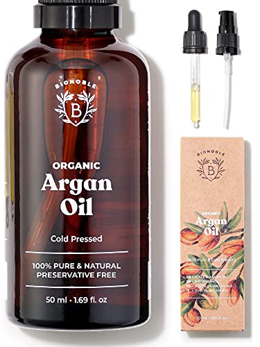 BIOLOGISCHE ARGANOLIE | 100% Puur, Natuurlijk & Koudgeperst | Gezicht, Lichaam, Haar, Baard, Nagels | Vegan & Cruelty Free | Argan Oil| Glazen Fles + Pipet + Pompje (50ml)