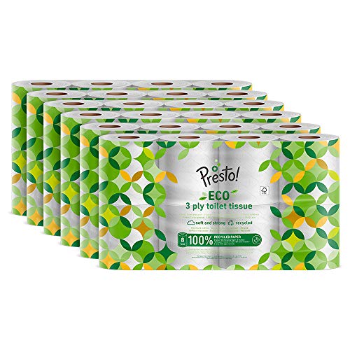 Amazon-merk: Presto! 3-laags ECO toiletpapier, 48 rollen (6 x 8 x 200 vellen)