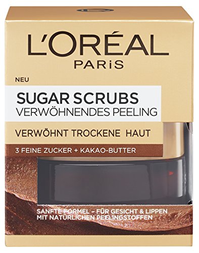 L'Oréal Paris Scrub voor gezicht en lippen, met suiker en cacaoboter, suikerscrubs verwennen scrub, 1 x 50 ml