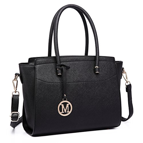 Miss Lulu dames klassieke handtas winged schoudertas grote schoudertas tassen (Zwart)