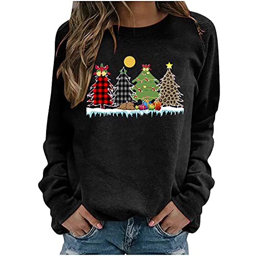 OIUHJN Thermopullover dames dames sweatshirt lange mouwen O-hals kersttrui bovendeel trui met ritssluiting, zwart, S