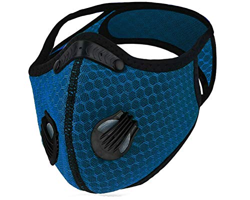 4sold Anti-stof mesh masker, gezichtsmasker met lagen filter, ademend veiligheidsmasker voor buiten, uniseks maskers, hardlopen, stofkap, fietsen (blauw hangend oor)