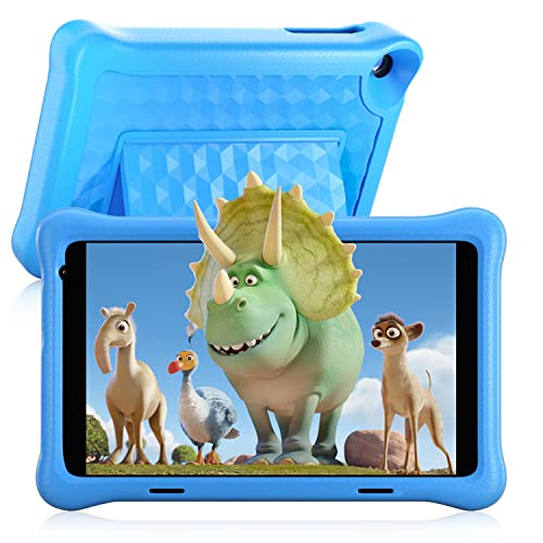 XCX 8 inch tablet kinderen, Android 10 Kids tablet, HD-display (1080p), 2 GB + 32 GB, Quad Core, vooraf geïnstalleerde Kidoz, WiFi, Bluetooth, tablet met dubbele camera (blauw)