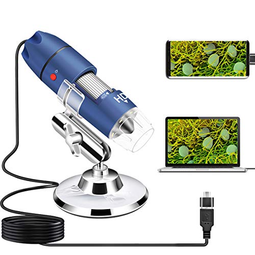 Cainda 2560x1440P 2K USB-microscoop camera voor Android Windows 7 8 10 Linux Mac, 40X tot 1000X digitale microscoop met standaard en draagtas, draagbare muntmicroscoop voor volwassenen kinderen studenten