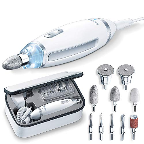 Beurer MP 62 manicure/pedicure set, elektrische nagelvijl met 10 hoogwaardige nagelverzorgingshulpstukken, LED-licht, traploze snelheidsregeling, met opbergetui