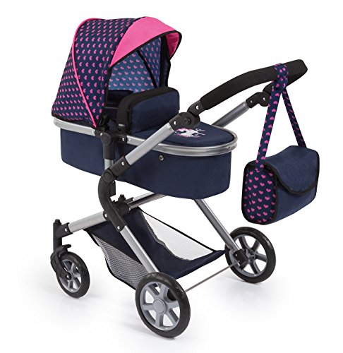 Bayer Design 18154AA City Neo Poppenwagen, wandelwagen, verstelbare duwstang, met tas, blauw, roze, eenhoorn