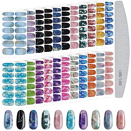 EBANKU Volledige Wraps Nagelstickers Decals, 22 Vellen Marmer Volledige Wraps Nagelstickers Zelfklevende Nail Art Decal Strips met 1PCS Nagelvijl Tool voor Dames Meisjes DIY Nail Art