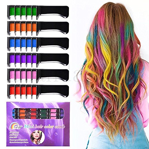 6 kleur haar krijt kam, Kalolary metallic glitter haarkrijt verjaardagsmeisjes cadeau, haarkrijt kam set wasbare kleur voor kinderen haarverven partij, cosplay, Halloween, Kerstmis、
