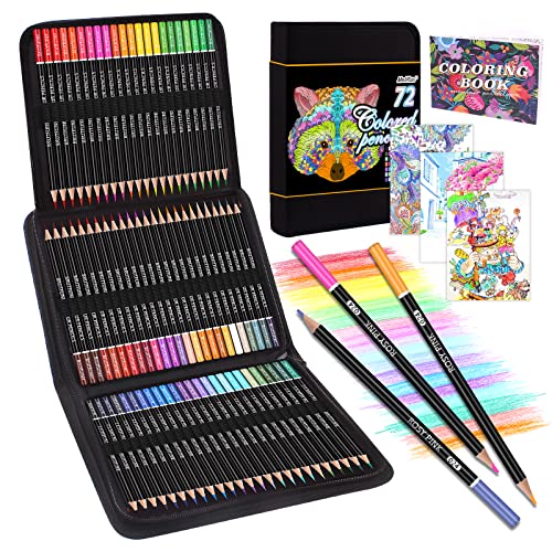 72 kleurpotloden set met zwarte draagbare ritstas. Professionele kleurpotloden, perfect voor volwassenen en kunstenaars schetsen, arcering en doodling